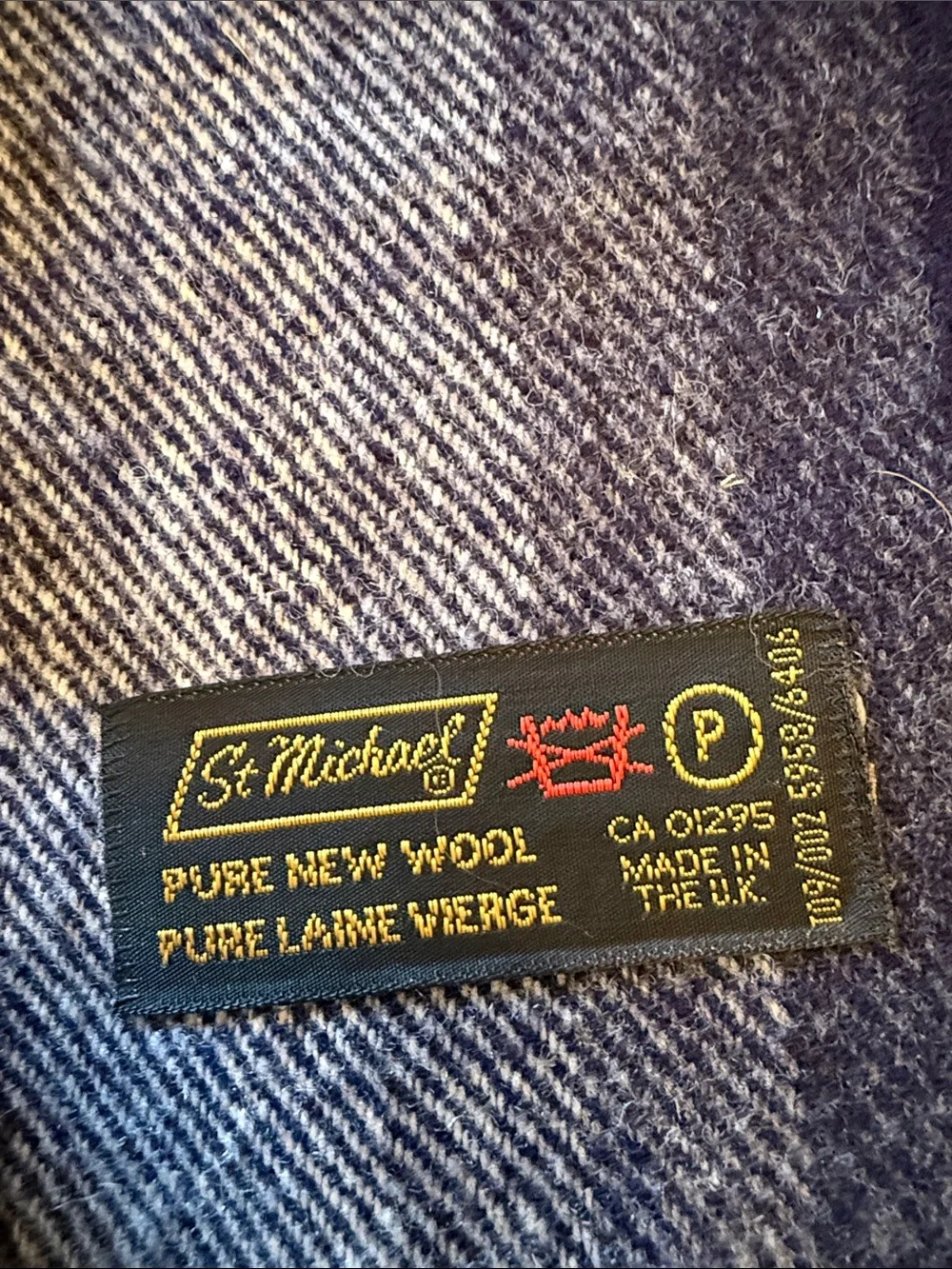 Vintage St Michael Pure New Wool Scarf Blue Plaid Made in UK